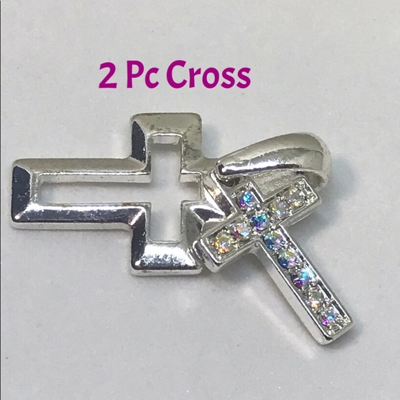 New Layered Cross Pendant Swarovski Crystals AB - Picture 4 of 7